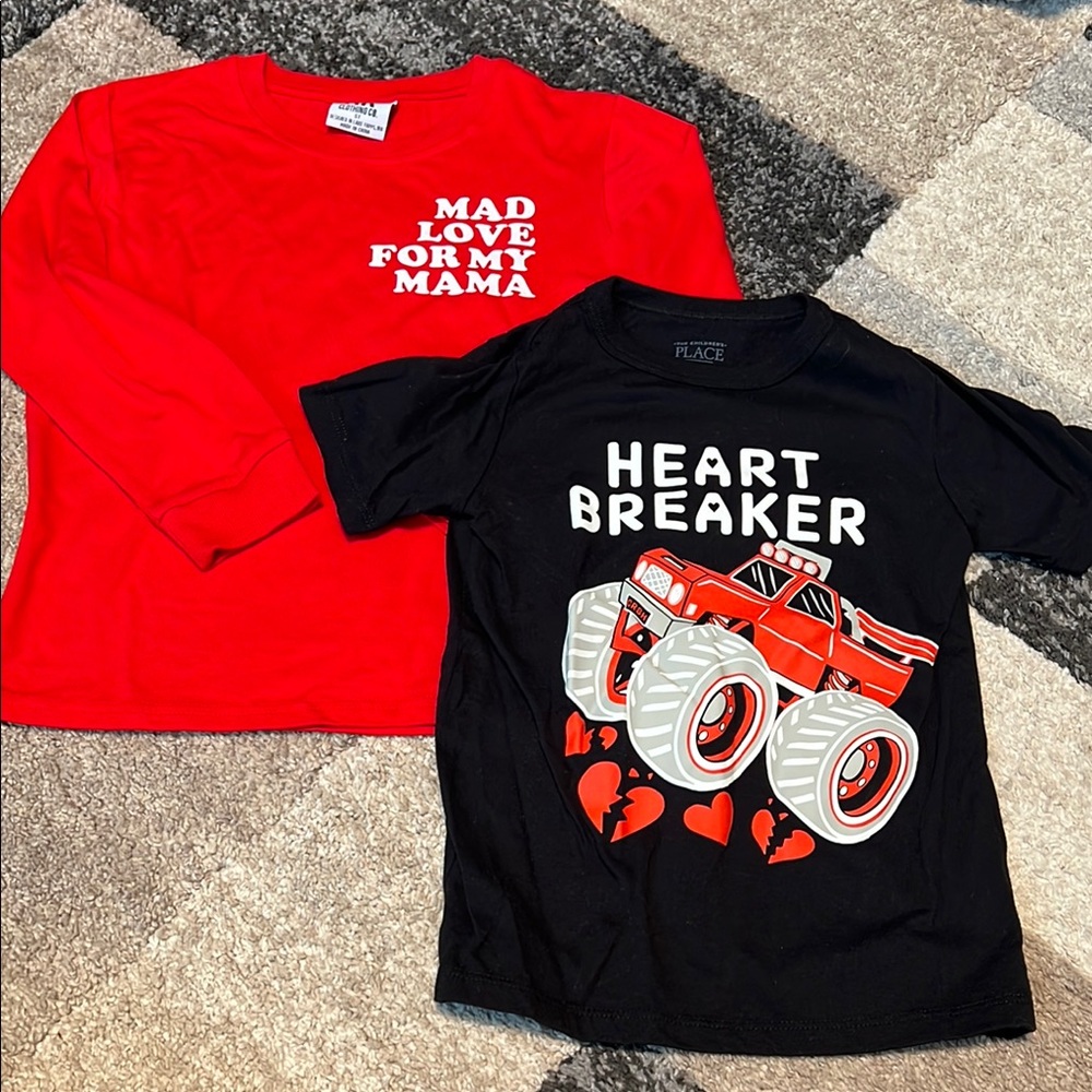 Toddler boys’ Valentine’s Day shirts, size 5T EUC / NWOT!